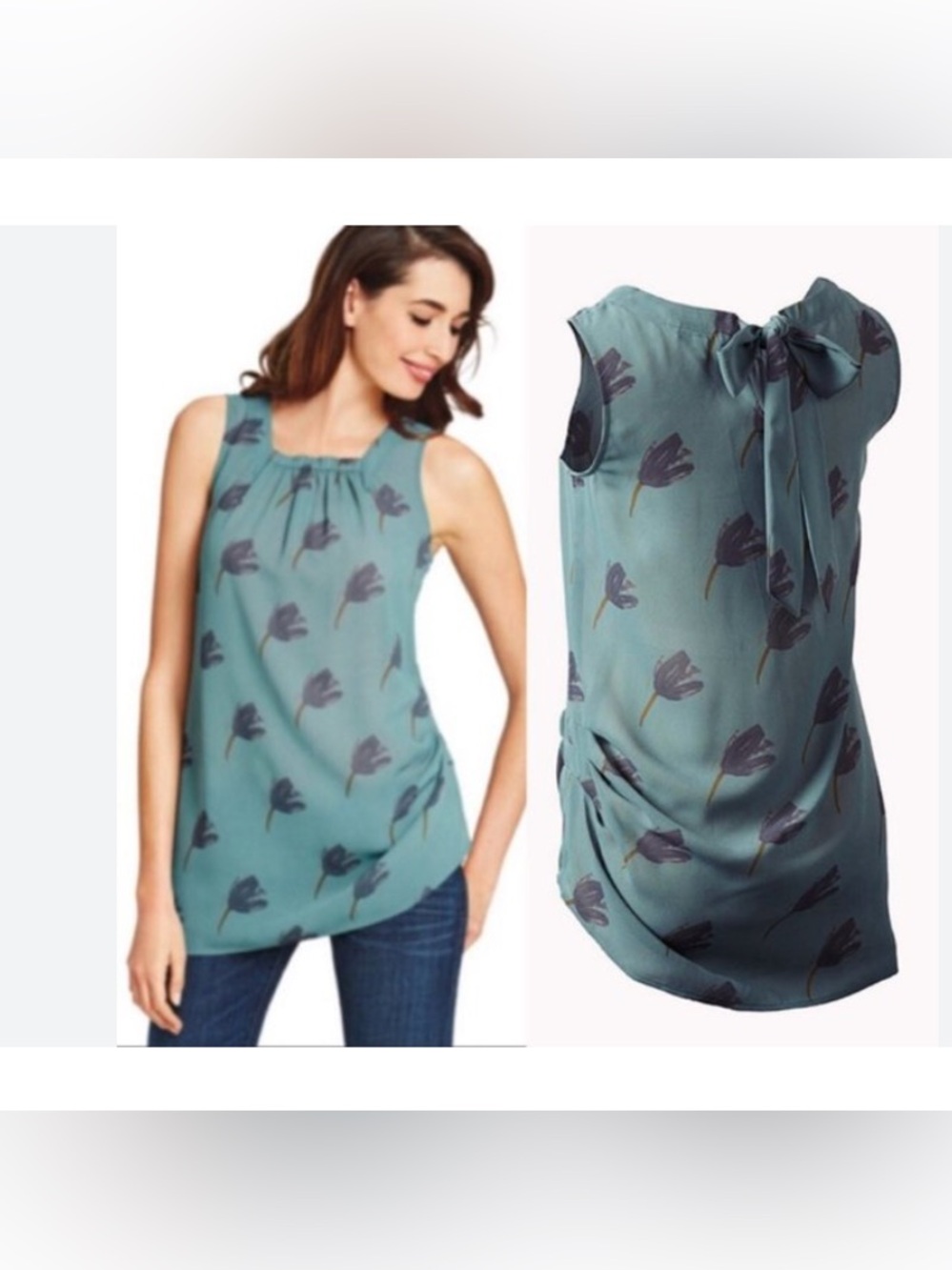 NEW Cabi Blue and Black Tulip Tunic With Back Tie Blouse Top Womens Size Small
